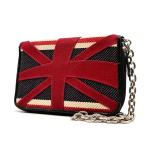 ショッピングBURBERRY BURBERRY BLUELABEL バーバリーブルーレーベル  チェーンウォレット 折り財布 イギリス国旗 レザー ブラック