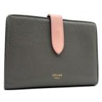 ショッピングセリーヌ CELINE セリーヌ ミディアムストラップウォレット 二つ折り財布 現行ロゴ バイカラー レザー レディース グレー ピンク
