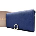 未使用級 RFIDモデル BVLGARI ブルガリ 長財布 ロゴマニア クリップ サークルロゴ ビーゼロワン レザー 本革 ブルー 青 メンズ レディース