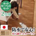 ホットカーペット カバー 木目調ホットカーペット・カバー 〔ウッディ〕 2畳用(200x198)+ホットカーペット本体 2点セット 防水