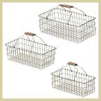 『ワイヤー』四角タイプバスケット（片手持ち）３Ｐセット／アンティーク調仕上げ