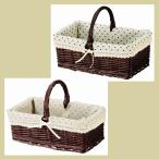 『スモーク煮柳』ドット柄の布付きの四角タイプバスケット「34×20×13cm」（片手持ち）／２種類