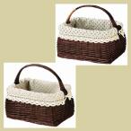 『スモーク煮柳』ドット柄の布付きの四角タイプバスケット「37×25×20cm」（片手持ち）／２種類
