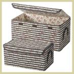 『ＰＰ』お花柄布・蓋付き四角タイプ収納２Ｐセット／ダークブラウン