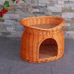 猫ちぐら 2段 猫用ベッド 籠 籐 カゴ ラタン製 ペットベッド キャットハウス バスケット ちぐら ねこ 昼寝 ドーム型ペットハウス ねこちぐら