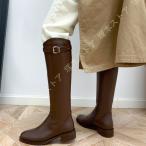 乗馬ブーツ 長靴 レディース 秋 冬 ニーハイブーツ ローヒール ファスナー付き おしゃれ スクエアトゥ 通勤 通学 ぺたんこ ゆったり 疲れない 歩きやすい