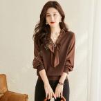 ボウタイ長袖ブラウスシャツレディー...