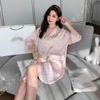 ルームワンピース ネグリジェ パジャマ レディース 七分袖 前開き 膝丈 無地 レーヨン素材 通気 吸湿 速乾 シルクタッチ 快適 柔らかい 肌に優しい