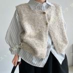  вязаный лучший женский весна осень casual bai цвет нежный вырез лодочкой большой размер без рукавов передний открытие накладывающийся надеты tops одноцветный красивый . свободно 