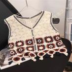  лучший женский V шея короткий гонки красочный переключатель ... плетеный безрукавка кардиган крюк плетеный цветочный принт вязаный tops ... retro вентиляция 