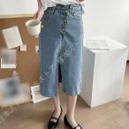 スカート レディース デニムスカート タイトスカート ロング丈 ハイウェスト 着痩せ フロントボタン おしゃれ 上品 エレガント 通勤 OL カジュアル 大人
