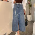 デニム タイト スカート 純色 ミモレ丈 スリット ロング 前開き ボタン ハイウェスト ショートスカート 春夏 ロングスカート ハイウエスト 少女調