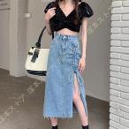 デニムスカート レディース 春夏 カジュアル レース裾 セクシー ペンシルスカート エレガント タイトスカート ウエストゴム ロング ハイウエストスカート