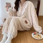 パジャマ レディース 冬 もこもこ 長袖 厚手 チェック柄 裏起毛 フランネル ルームウェア 上下セット プリント おしゃれ 柔らかい 肌に優しい かわいい 暖かい