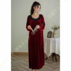 ロングネグリジェ ワンピースパジャマ 淑やか 部屋着 ルームウェア ふわふわ 姫系 パジャマ ネグリジェ 上品 エレガント プリンセスパジャマ マキシ丈 長袖