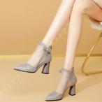 サマーブーツ ハイヒール ブーツサンダル バックジッパー ヒールサンダル メッシュ ブーツ サンダル 歩きやすい 美脚サンダル 太めヒール レディース