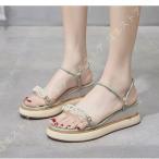 ウエッジソールサンダル 6センチヒール レディース 春夏 ウエッジ ストラップ クリアベルト 楽ちん 低反発 真珠付き 疲れない 美脚 厚底サンダル