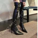 ニーハイブーツ ポインテッドトゥ 美脚 ロング セクシー ピンヒール レディース 歩きやすい ジョッキーブーツ コスプレ靴 サイハイ 高筒 シンプル 通学