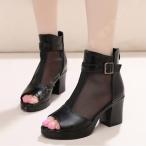 チャンキーヒール サマーブーツ ブーツサンダル レディース 太ヒール メッシュ 春ブーツ 夏ブーツ ファッションサンダル オープントゥ 痛くない 疲れない