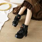 ローヒール ショートブーツ フリル 森ガール ショートブーツ 姫系 ショートブーツ 美脚 靴 レディース 日系 姫風 韓国風 ロリータ 靴 ファスナー
