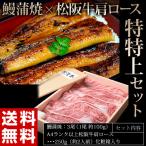 父の日 お中元 丑の日 ≪特特上≫国産うなぎ蒲焼100g×3尾 ＆ A4ランク以上 松阪牛肩ロース250g 化粧箱入） タレ・山椒×3P付き ※冷凍 送料無料