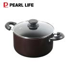 パール金属 半寸胴鍋 カレー シチューポット 22cm ガラス蓋付 IH対応 ふっ素樹脂塗膜加工 ブラウン HC-645 母の日 プレゼント ギフト
