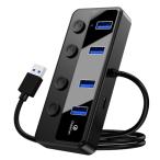 Qeefun USB ступица переключатель имеется [4×USB-A ] usb 3.0 ступица источник питания имеется independent переключатель LED индикаторная лампа Type-C подача тока для порт 