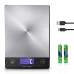 CROWNFUL キッチンスケール 15KG USB充電式 ステンレス デジタル はかり 表面防水 防汚 1g単位 LCD ディスプレイ 軽量 薄い