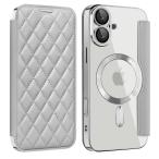 KeKeYou iPhone 16 для кейс блокнот type прозрачный .. рисунок Magsafe соответствует 6.1 дюймовый задняя сторона прозрачный стеганое полотно высококлассный .PU кожа s