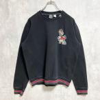 古着 used LRG 長袖クルーネックスウェット トレーナー 刺繍ワッペン キリン giraffe 動物 黒 ブラック Sサイズ