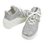 ミュウミュウ ビジュー グリッター スニーカー 5E761C レディース シルバー ホワイト MIUMIU 中古 【アパレル・小物】