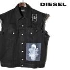 ディーゼル DIESEL デニムベスト メンズ カッティングクラッシュダメージ加工 フォトプリント ブラックデニム ノースリーブデニムジャケット D-VINNY