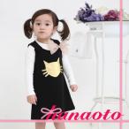 OPL-035[SALE] 子供服 フォーマル ワンピース ゴールデンキャット リボンブローチ付 黒 ジャンパースカート ネコ 猫 キッズ 女の子 七五三 結婚式