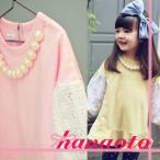 ★ラスト特価（ピンク95）OPL-020-zk[SALE]  子供服 長袖ワンピース 透かし袖 パール付き スウェット 北欧風 女の子 フォーマル 七五三 キッズ 子ども服 長そで