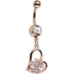 Body Candy Rose Gold Plated Steel Clear Accent Rose Orchid Hollow Hear