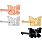 Body Candy Womens 4Pc 20G Nose Bone Color PVD Steel Butterfly Nose Rin