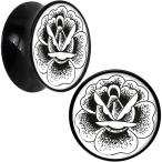 Body Candy Black Acrylic Rose Sketch Saddle Ear Gauge Plug Pair 18mm