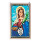 Saint Lucy 7/8-inch Pewter Medal Pendant Necklace with Holy Prayer Car
