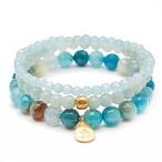 Satya Jewelry Women's Blue Agate and Angelite Gold Om Lotus Stretch Br