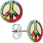Body Candy Stainless Steel Tie Dyed Peace Sign Glow in the Dark Stud E