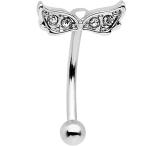 Body Candy Stainless Steel Clear Accent Angel Wings Curved Eyebrow Rin