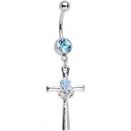 Body Candy Stainless Steel Baby Blue Accent Cross and Rose Loving Spir