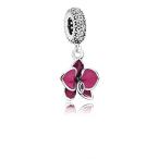 Pandora Orchid Silver &amp; Purple Pendant Dangle Charm 791554EN69