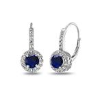 Sterling Silver Created Blue Sapphire &amp; White Topaz Round Dainty Halo