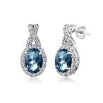 Sterling Silver London Blue &amp; White Topaz X and Oval Drop Earrings