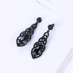 mecresh Black Crystal Unique Design Flower Teardrop Dangle Earrings fo