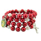 Red and White Acrylic Bead Divine Mercy Wrap Rosary Bracelet, 7 1/2 In