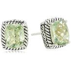 Effy Womens 925 Sterling Silver Green Amethyst Stud Earrings, Green, O