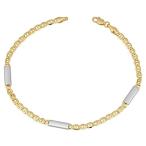 Kooljewelry 14k Two-Tone Gold Bar Station Mariner Link Bracelet (8 inc