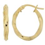 18k Yellow Gold 2mm Greek Key Twisted Oval Hoop Earrings